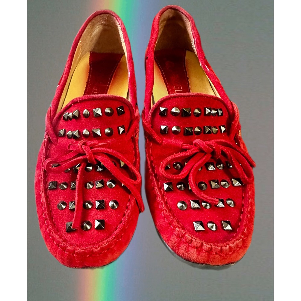 Vaneli Womens Red Suede Studded Driving Loafers‎ Moc Toe Flats Size 6 M